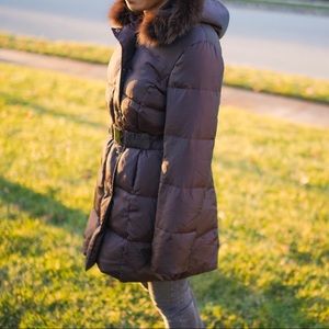 Chocolate hooded puffer coat